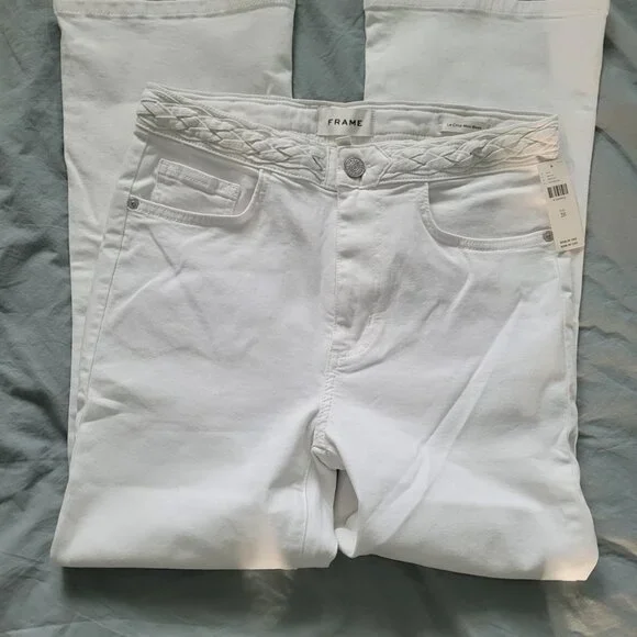 NEW FRAME DENIM Braid Waistband Le Crop Mini Boot Cut Jeans Size 28 - Picture 7 of 7